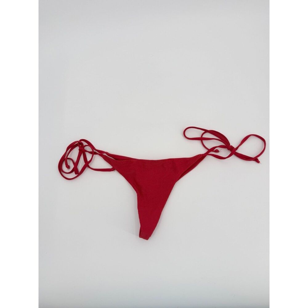 Frankies Bikinis Womens L Red Ribbed Tie Side Bikini Bottom Cheeky Swim